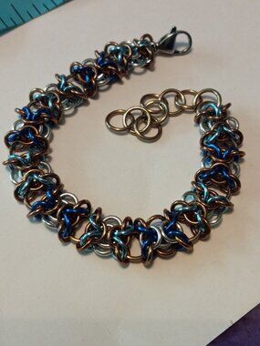 Blue & Brown Orc Weave Chain mail bracelet